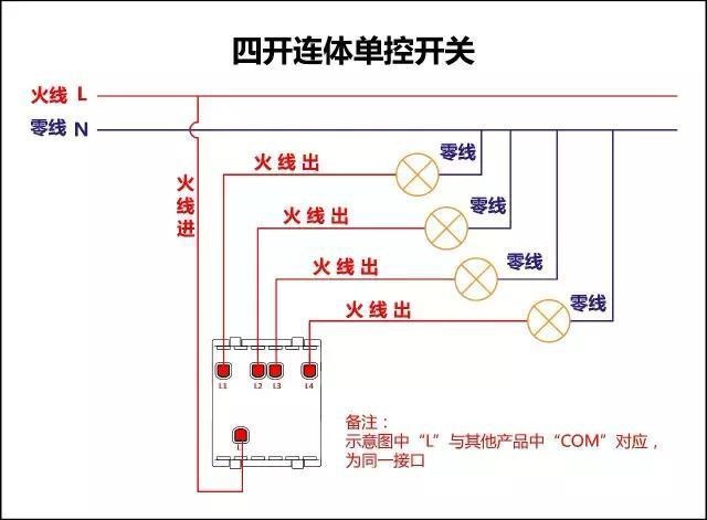 多聯(lián)連體單控開關接線圖